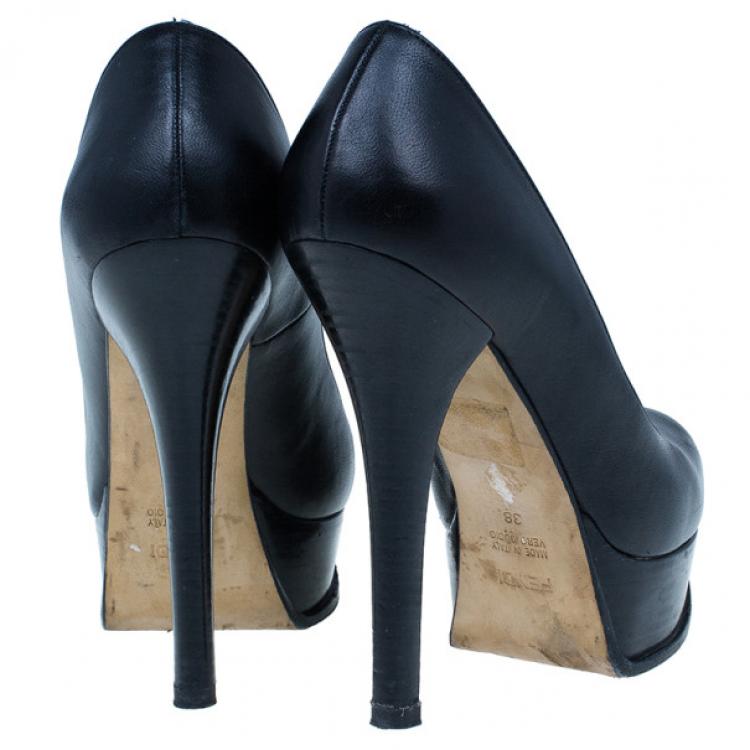 Pre Owned Fendi Black Leather Fendista Platform Pumps Size 38