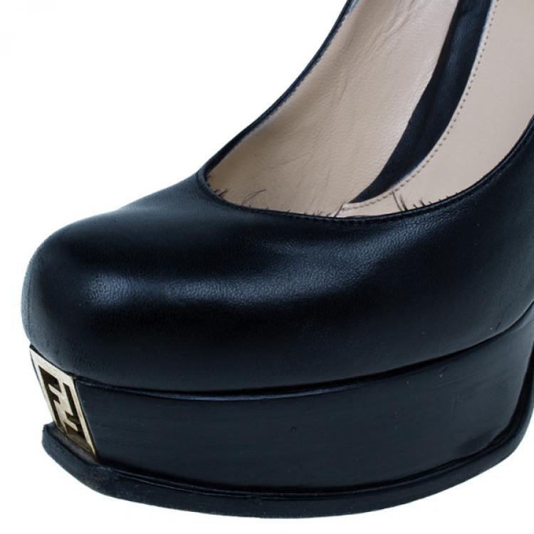 Pre Owned Fendi Black Leather Fendista Platform Pumps Size 38