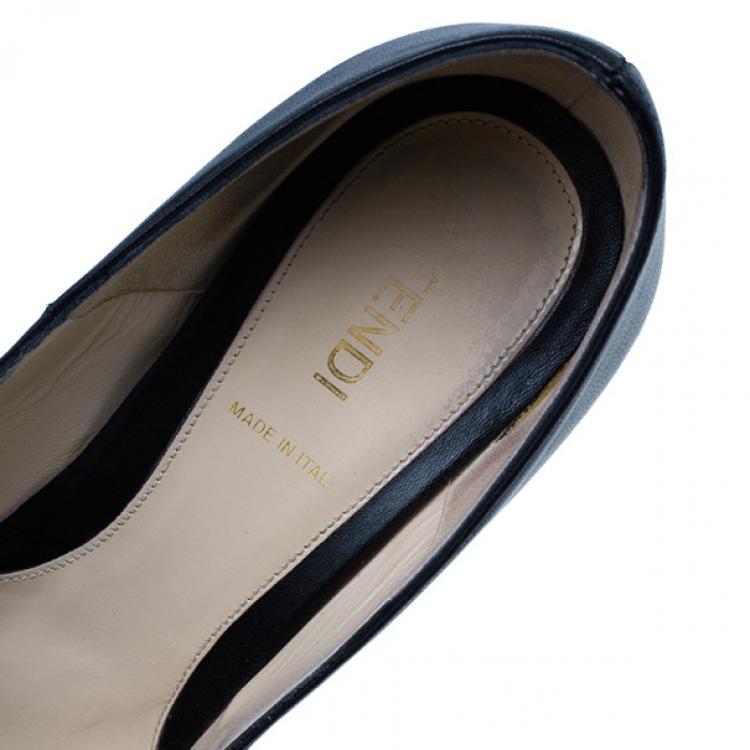Pre Owned Fendi Black Leather Fendista Platform Pumps Size 38