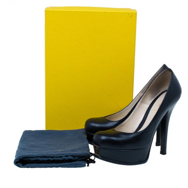 Pre Owned Fendi Black Leather Fendista Platform Pumps Size 38