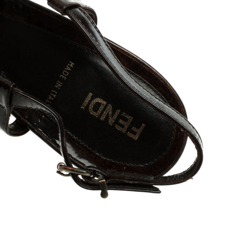 Pre Owned Fendi Brown Suede And Tobacco Patent Leather Slingback Sandals Size 40