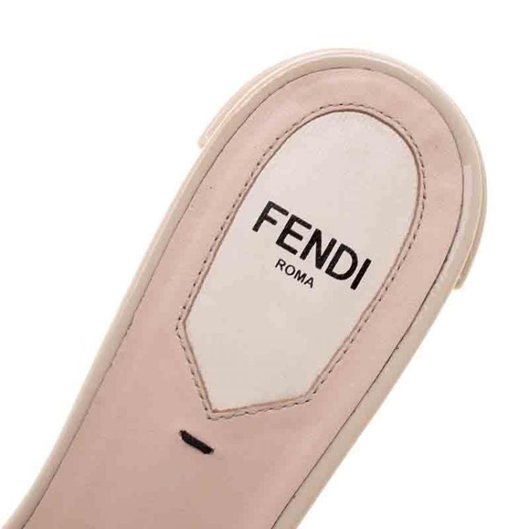 Pre Owned Fendi Beige Patent Leather Floral Appliquè Slide Mules Size 37