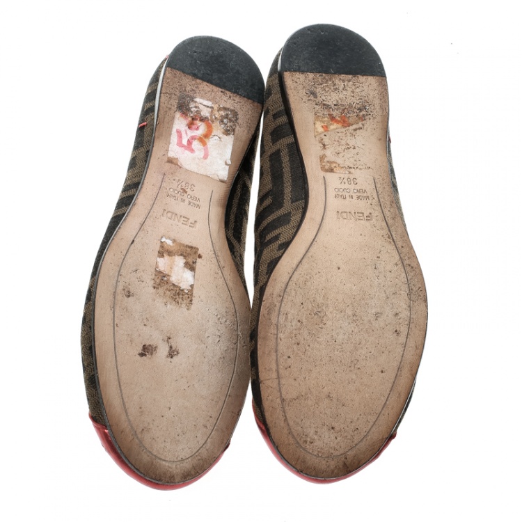 مملوكة مسبقًا Fendi Zucca Canvas Heart Cap Toe Ballet Flats Size 38.5