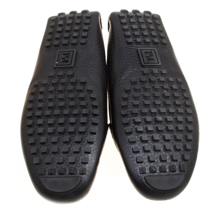 Pre Owned Fendi Black Leather Logo Loafers Size 38