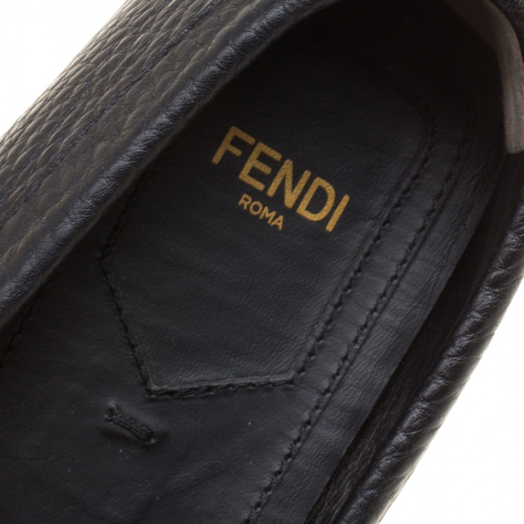 Pre Owned Fendi Black Leather Logo Loafers Size 38