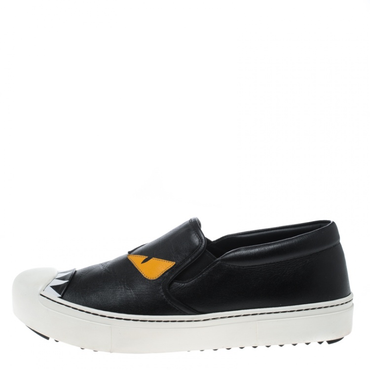 Pre Owned Fendi Black Leather Monster Slip On Sneakers Size 38