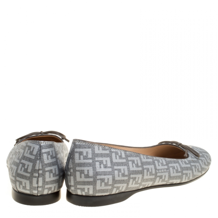 Pre Owned Fendi Grey Zucca Canvas Bow Ballet Flats Size 36