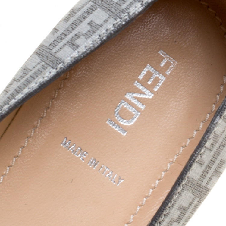 Pre Owned Fendi Grey Zucca Canvas Bow Ballet Flats Size 36