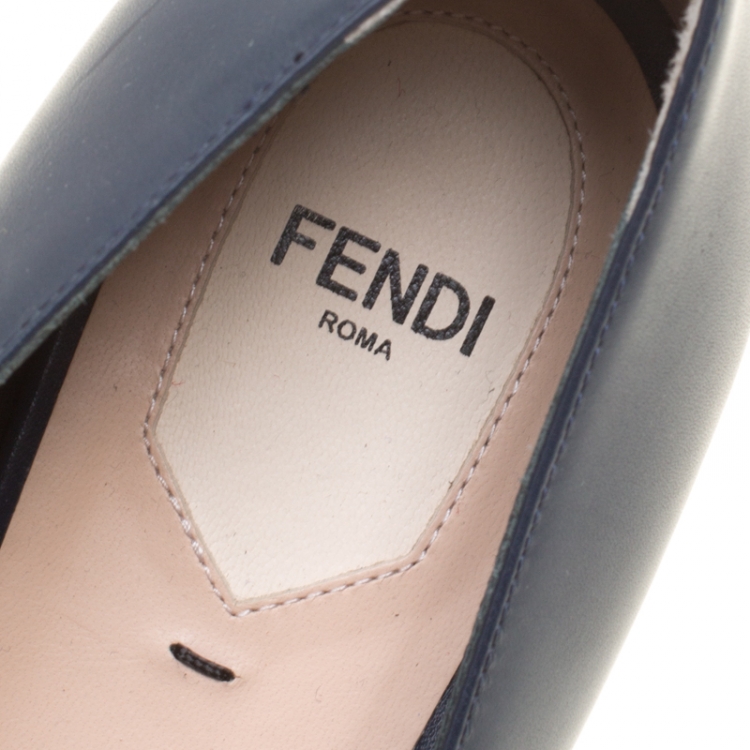 Pre Owned Fendi Navy Blue Leather Studded Ballet Flats Size 39.5