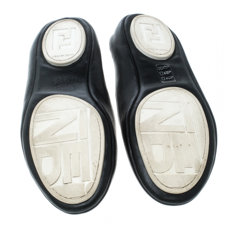 مملوكة مسبقًا Fendi Black Leather Let's Dance Bow Ballet Flats Size 39