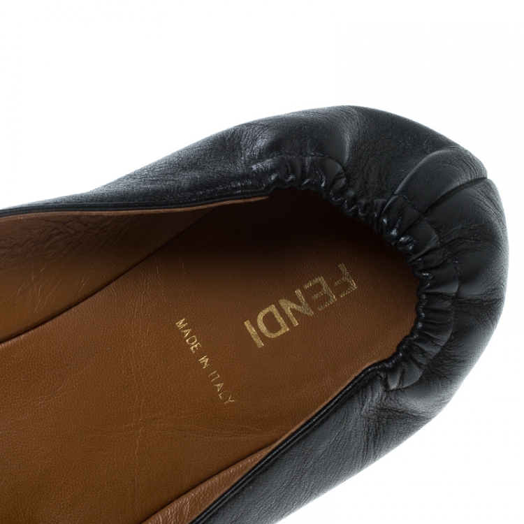 مملوكة مسبقًا Fendi Black Leather Let's Dance Bow Ballet Flats Size 39