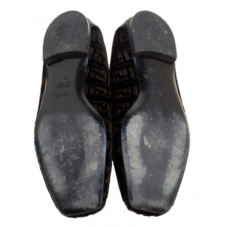 مملوكة مسبقًا Fendi Black Zucca Velvet and Patent Leather Square Toe Ballet Flats Size 37