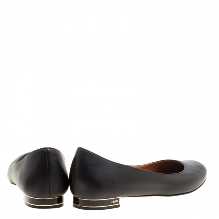 Pre Owned Fendi Black Leather Flats Size 38.5