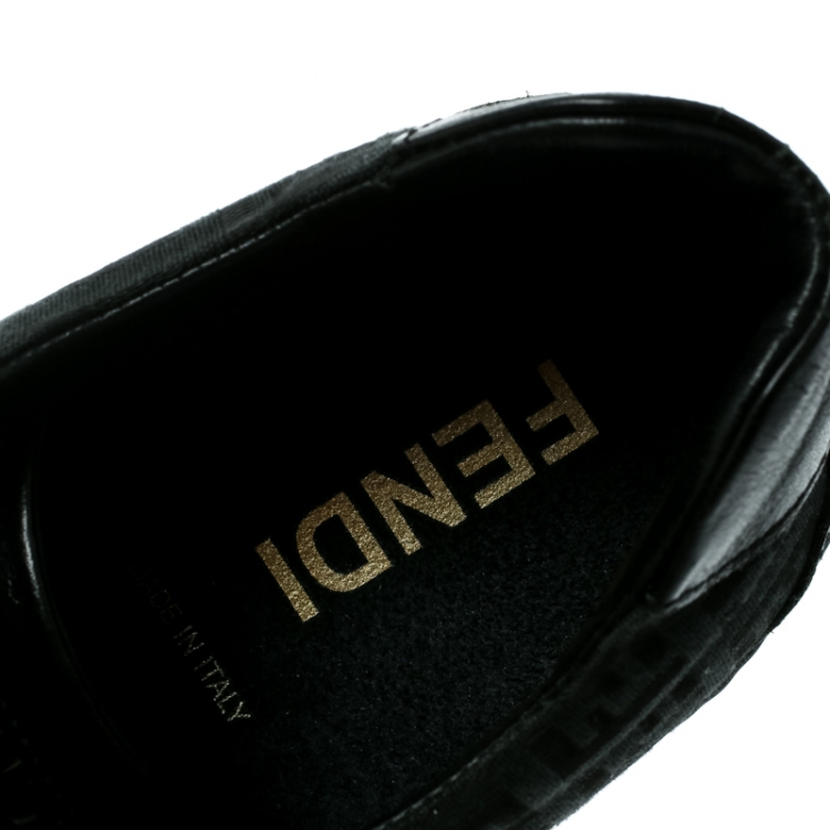 Pre Owned Fendi Black Zucca Canvas and Leather Sneakers Size 39