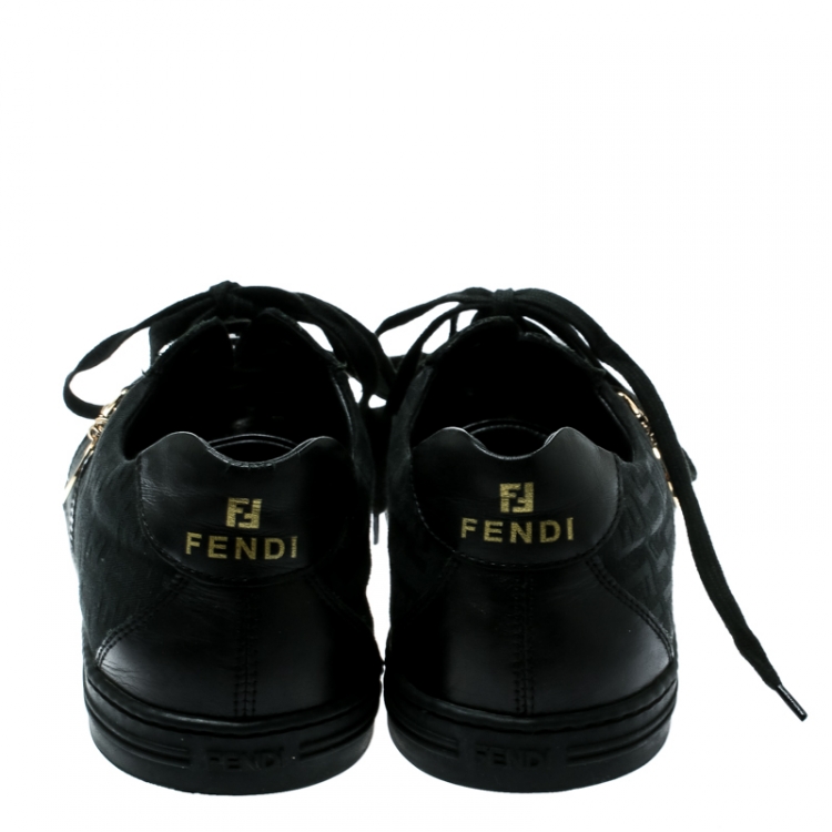 Pre Owned Fendi Black Zucca Canvas and Leather Sneakers Size 39