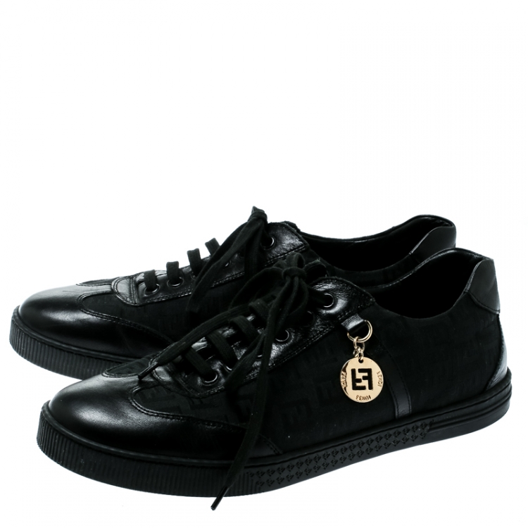 Pre Owned Fendi Black Zucca Canvas and Leather Sneakers Size 39