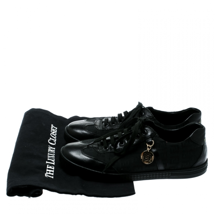 Pre Owned Fendi Black Zucca Canvas and Leather Sneakers Size 39