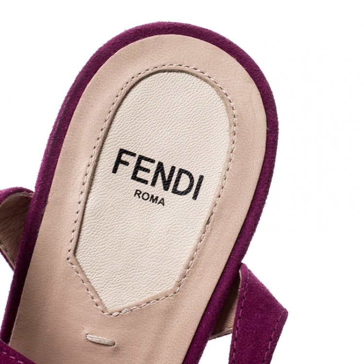 Pre Owned Fendi Purple Suede Encaged Heel T-strap Sandals Size 37