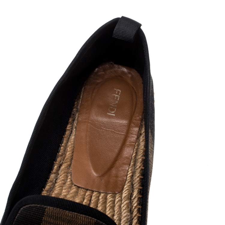 مملوكة مسبقًا Fendi Brown Peqiun Striped Canvas and Blue Leather Cap Toe Espadrilles Size 40