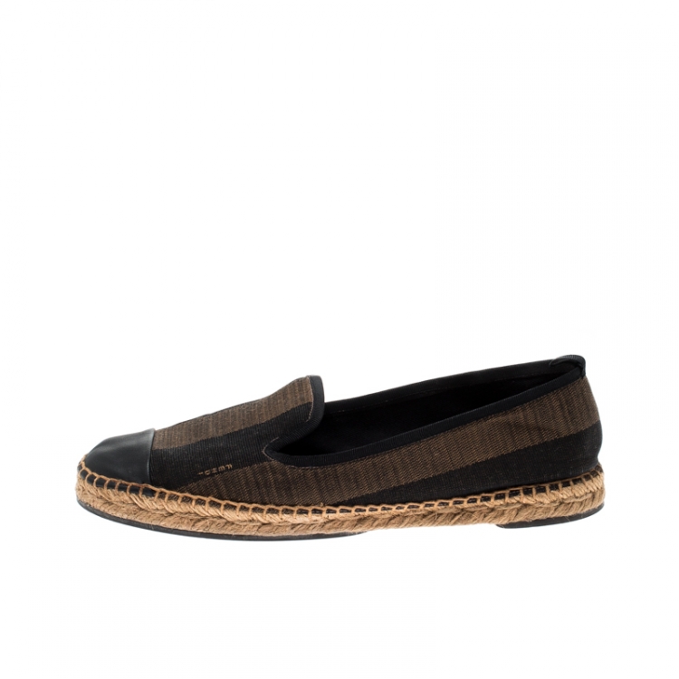 مملوكة مسبقًا Fendi Brown Peqiun Striped Canvas and Blue Leather Cap Toe Espadrilles Size 40