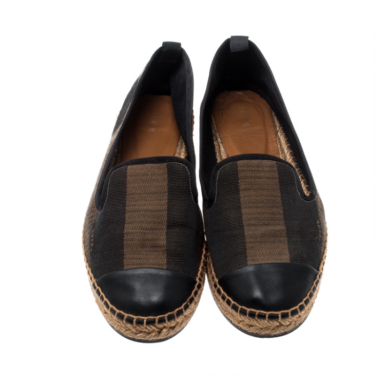 مملوكة مسبقًا Fendi Brown Peqiun Striped Canvas and Blue Leather Cap Toe Espadrilles Size 40