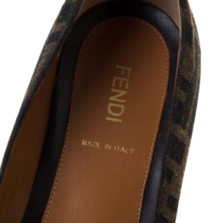 Pre Owned Fendi Brown Zucca Canvas Bow Detail Ballerina Flats Size 38