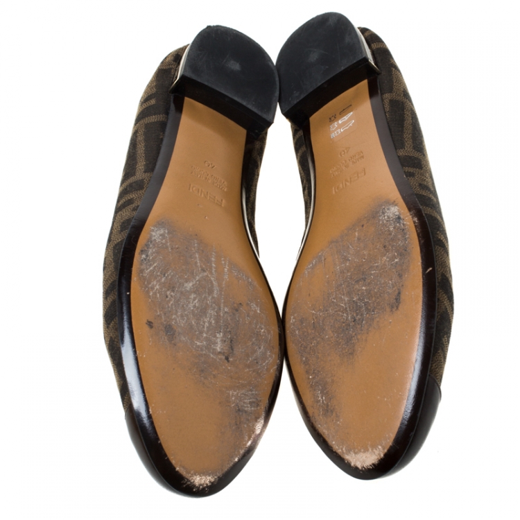 Pre Owned Fendi Brown Zucca Canvas and Leather Cap Toe Ballet Flats Size 40