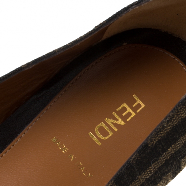 Pre Owned Fendi Brown Zucca Canvas and Leather Cap Toe Ballet Flats Size 40
