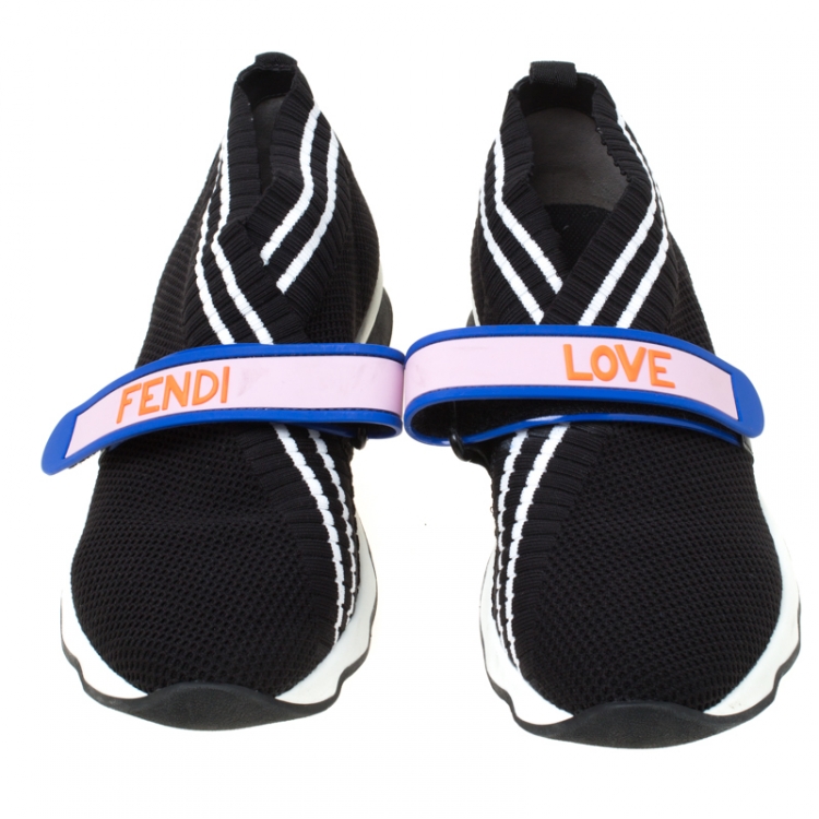 Pre Owned Fendi Black Knit Fabric Rockoko Sneakers Size 38