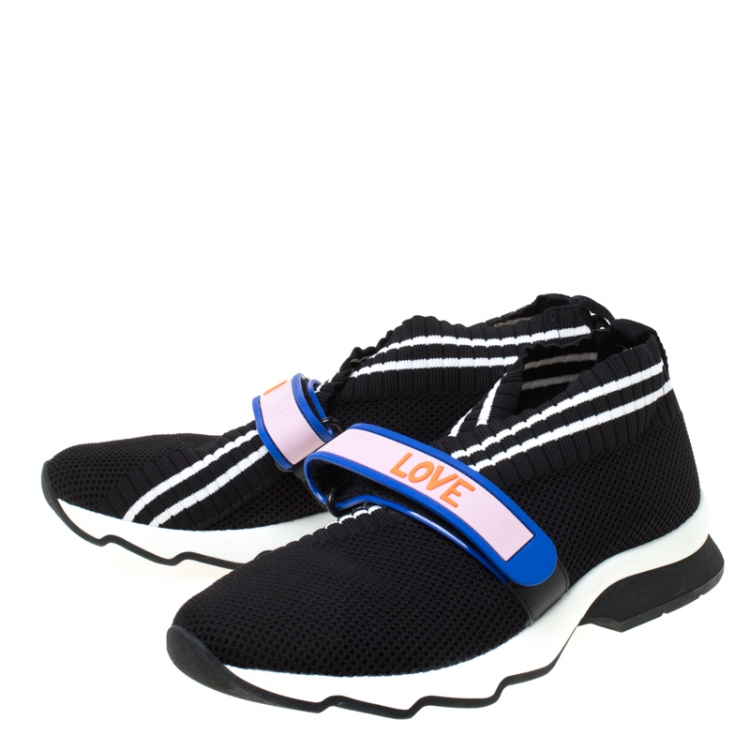 Pre Owned Fendi Black Knit Fabric Rockoko Sneakers Size 38