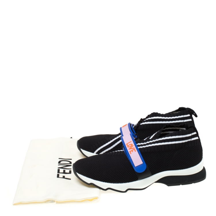 Pre Owned Fendi Black Knit Fabric Rockoko Sneakers Size 38