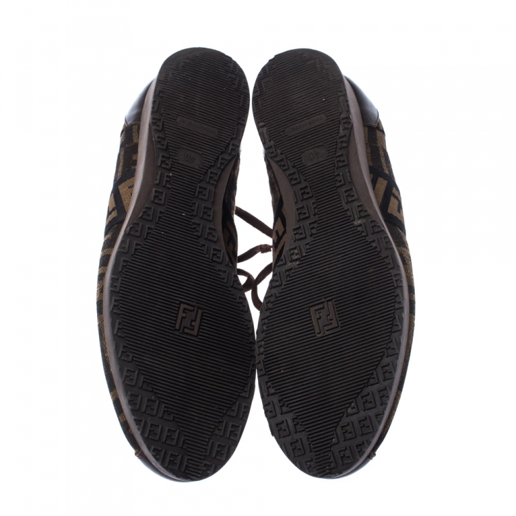 مملوكة مسبقًا  Fendi Brown Zucca Canvas And Leather Lace Up Sneakers Size 40