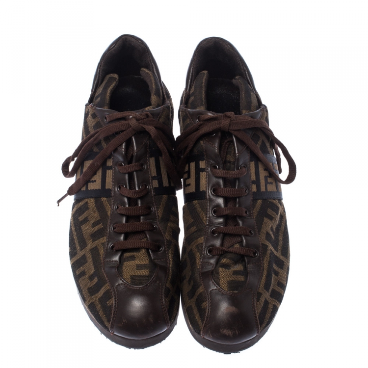 مملوكة مسبقًا  Fendi Brown Zucca Canvas And Leather Lace Up Sneakers Size 40