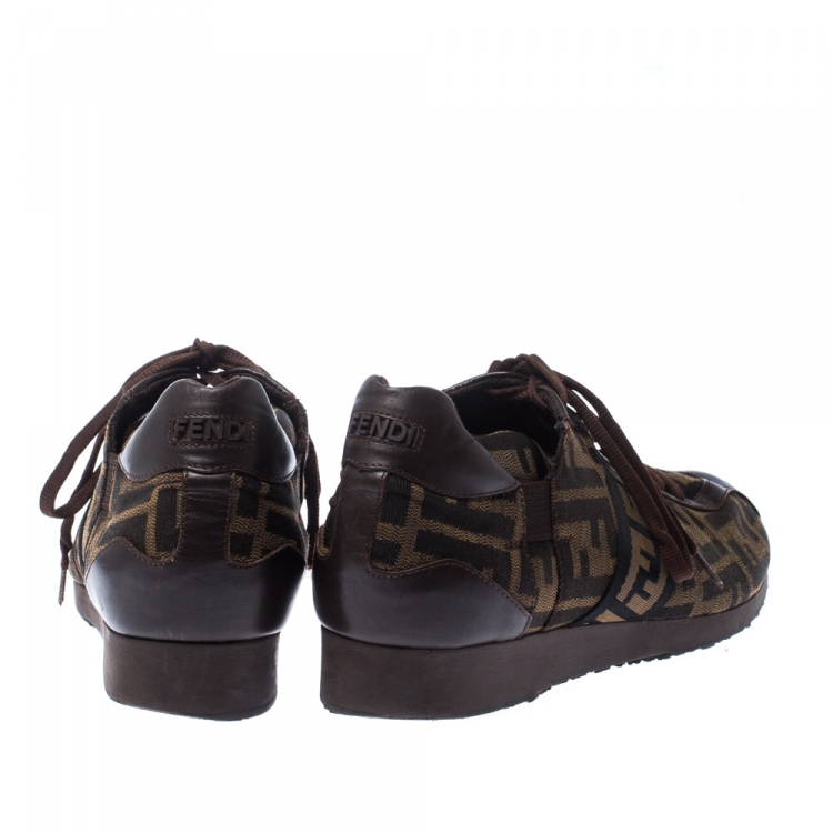 مملوكة مسبقًا  Fendi Brown Zucca Canvas And Leather Lace Up Sneakers Size 40