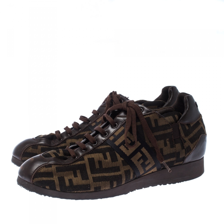 مملوكة مسبقًا  Fendi Brown Zucca Canvas And Leather Lace Up Sneakers Size 40