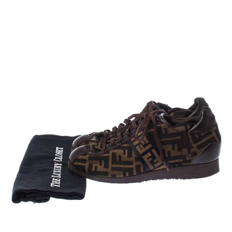 مملوكة مسبقًا  Fendi Brown Zucca Canvas And Leather Lace Up Sneakers Size 40