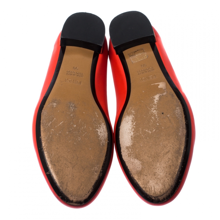 مملوكة مسبقًا Fendi Orange Leather Ballet Flats Size 38