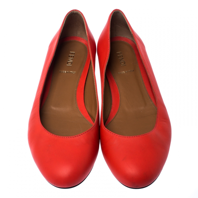 مملوكة مسبقًا Fendi Orange Leather Ballet Flats Size 38