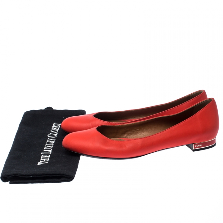 مملوكة مسبقًا Fendi Orange Leather Ballet Flats Size 38