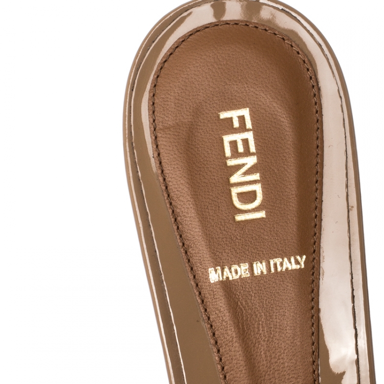 Pre Owned Fendi Beige Patent Leather Platform Peep Toe Pumps Size 41