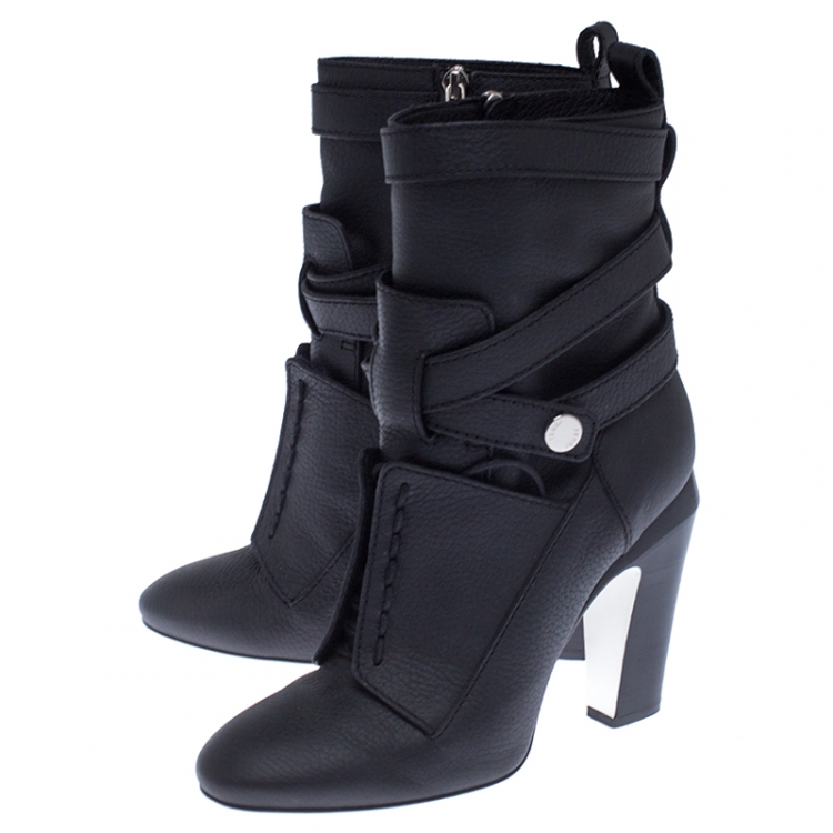 Pre Owned Fendi Black Leather Diana Harness Ankle Boot Size 39