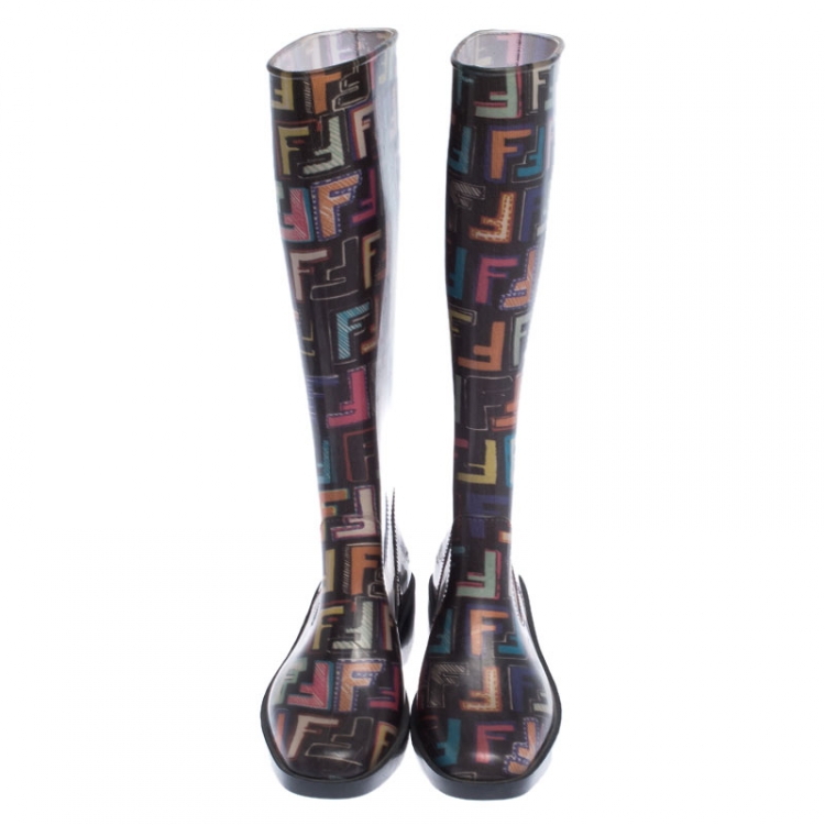 Pre Owned Fendi Mulitcolor Zucca PVC Rain Boots Size 40