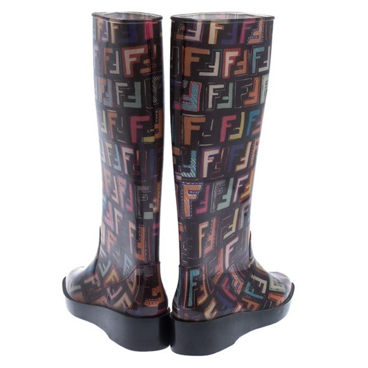 Pre Owned Fendi Mulitcolor Zucca PVC Rain Boots Size 40