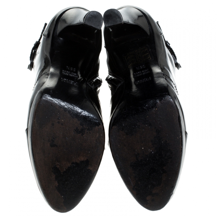 Pre Owned Fendi Black Patent Leather Zip Ankle Boots Size 38.5