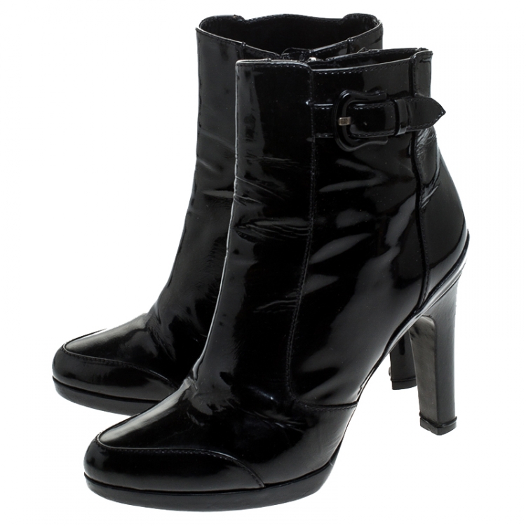 Pre Owned Fendi Black Patent Leather Zip Ankle Boots Size 38.5