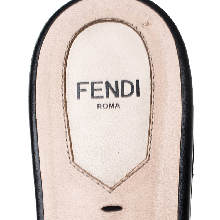 Pre Owned  Fendi Brown Logo Printed Velvet Flat Slides Size 38