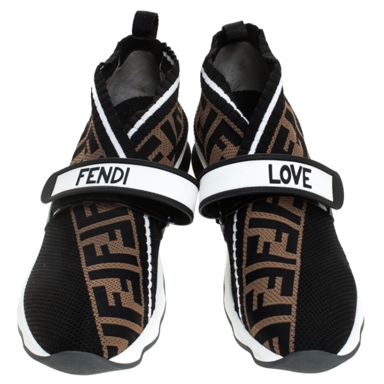 Pre Owned Fendi Multicolor FF Monogram Knit Fabric Rockoko Sneakers Size 41