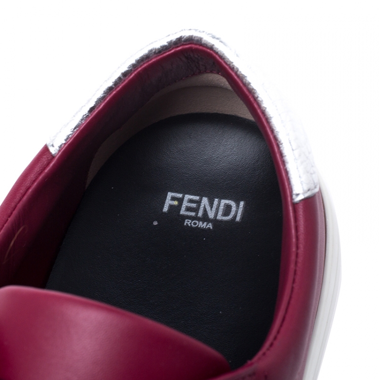 Pre Owned Fendi Red Leather Slip On Sneakers Size 38