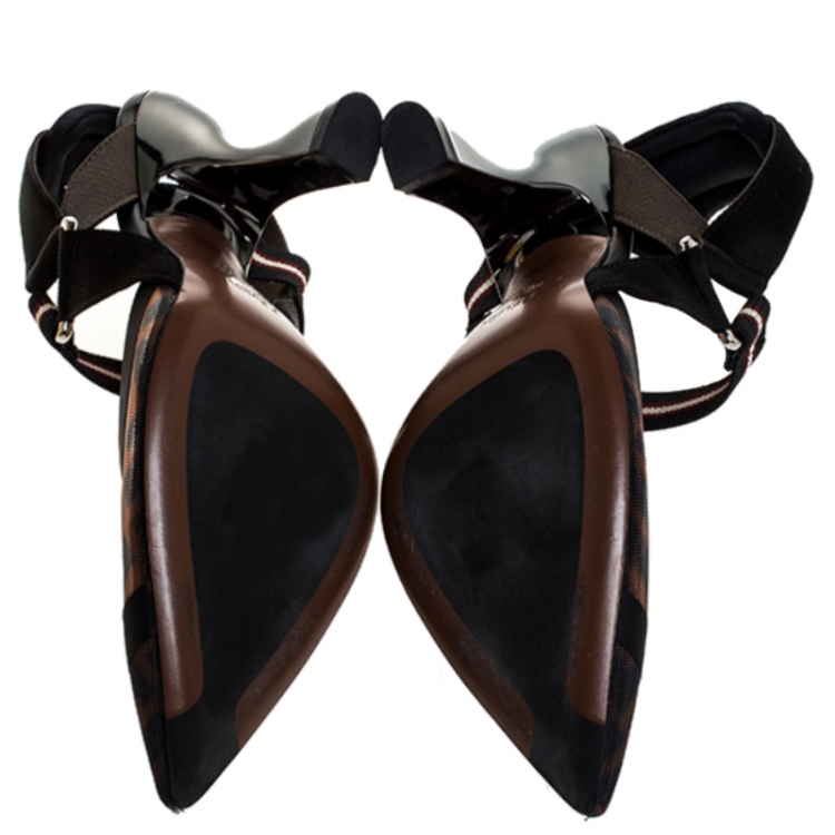 مملوكة مسبقًا Fendi Black/Brown Mesh Colibri Slingback Pumps Size 36