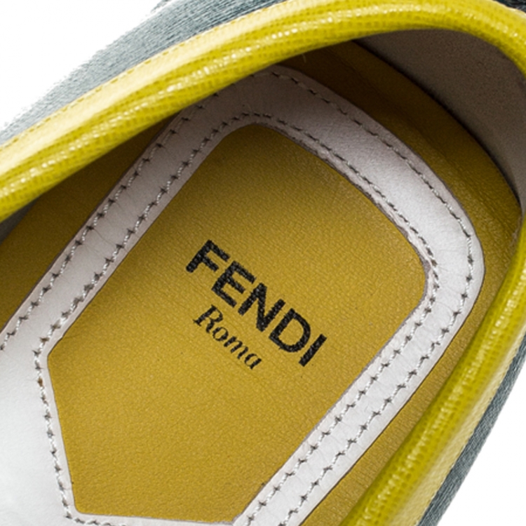 Pre Owned  Fendi Tri Color Saffiano Leather Logo Slip On Loafers Size 39.5